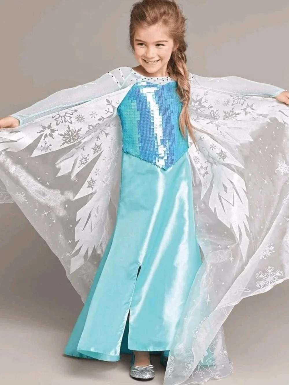 Chasing Fireflies Disney Frozen Elsa Costume Dress w/cape & Sequins Size M (7-8)